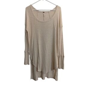 Free People Sunset Park Thermal Top Oatmeal Beige Waffle Knit Tunic L